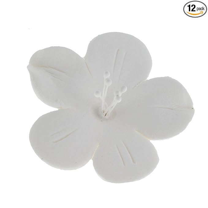 Global Sugar Art Fruit Blossom Sugar Cake Flowers, White with Wires, 12 Count by Chef Alan Tetreault