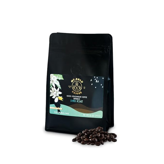 Mt. Zulu Colombian Supremo Coffee ??Whole Bean, Dark Roast, Mold-Free Micro Lot, Artisanally Roasted & Sun-Dried, Bold & Smooth Flavor ??12 oz