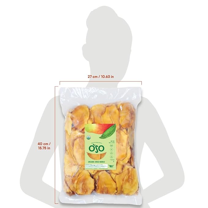 Oso Snacks Organic Dried Mango Slices. Premium Quality, Large Round Halves!| 5LB Bulk Bag| No Sugar Added | No Preservatives | 100% Fruit | No GMO | Simply Fruit. Simply Delicious.