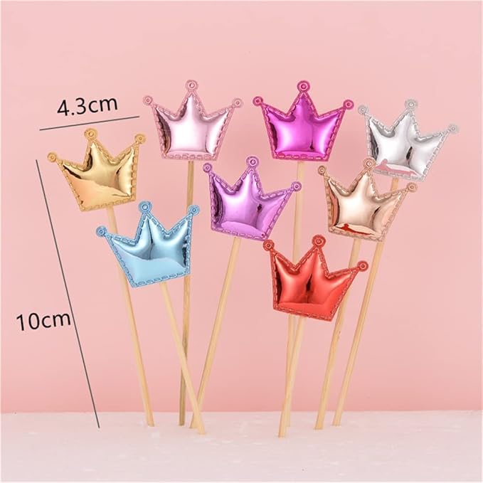 50Pcs Cupcake Toppers Heart Star and Crown Cupcake Picks Mini Cake Toppers Colorful Cake Decoration DIY Dessert Fruits Food Picks Party Decorative Accessories for Birthday Wedding Baby Shower (Crown)