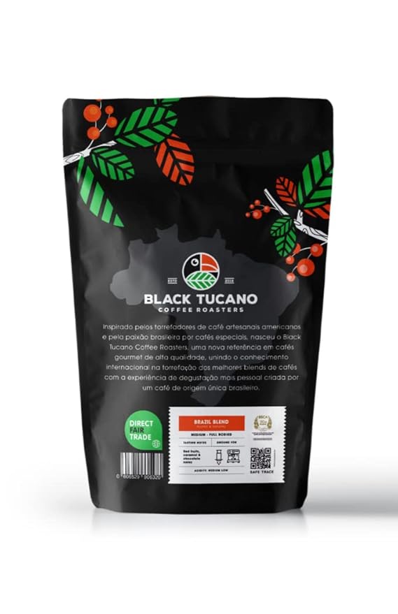 Black Tucano Specialty Coffee -Brazilian Whole Bean Medium Roast Coffee - Premium Blend Whole Bean - 8.8 Ounces 250 Gr