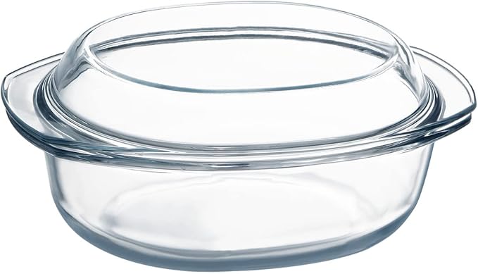 1.8 QT Oval Glass Casserole Dish With Lid, Glass Microwave Casserole Dishes Easy Grab Glass Bakeware with Glass Lid, Glass Dish with Glass Lid