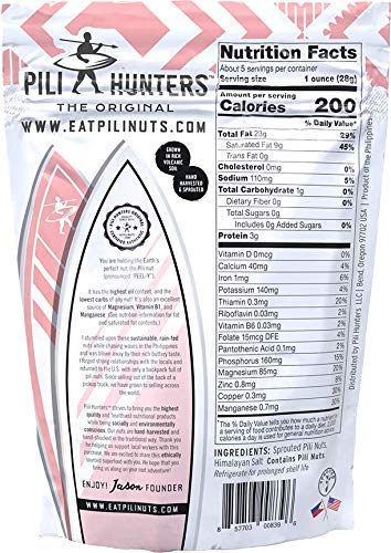 Pili Hunters - Wild Sprouted Pili Nuts, Pink Himalayan Salt, 5oz Bag, Keto/Paleo/Vegan Snacks, Low Carb Energy, Gluten Free, No Sugar Added, Superfood, The Original