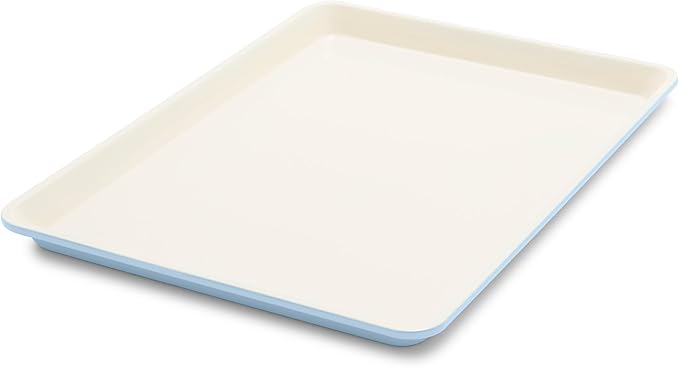 GreenLife Bakeware 18??x 13??Half Cookie Sheet Baking Pan, Non-Toxic PFAS-Free Healthy Ceramic Nonstick, Oven Safe to 450°F, Easy Release, Even Heating, Easy Clean, Blue Haze