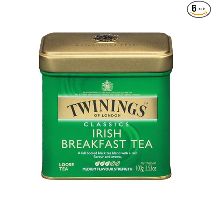 Twinings Irish Breakfast Loose Tea, 3.53 Ounce Tins (Pack of 6), Smooth, Flavourful, Robust Black Tea Leaves, Caffeinated, Enjoy Hot or Iced