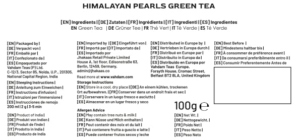 VAHDAM, Himalayan Pearls Green Tea Loose Leaf | 3.53 Oz (50 Cups) High Elevation Grown Green Tea Leaves From Himalayas | Pure Unblended Single Origin Green Loose Leaf Tea | Vacuum Sealed