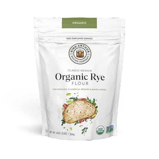 King Arthur Baking Organic Medium Rye Flour - 3 lbs for Complex Flavorful Breads & Baked Goods - 100% US Grown & Milled - Non-GMO Project Verified - Robust Flavor for Rye Bread, Cookies & More