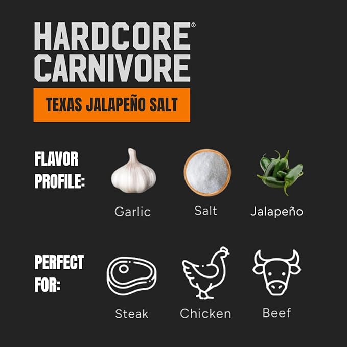 Hardcore Carnivore Texas Jalapeño Salt: Spicy All -Purpose Seasoning Blend (11 oz Shaker) Texas-Made,Bold, Zesty Flavor for Meat, Veggies, Rims and More