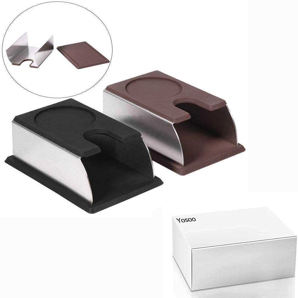 Yosoo Stainless Steel Coffee Tamper Stand, Coffee Powder Maker Rack Silicone Tamping Mat, Coffee