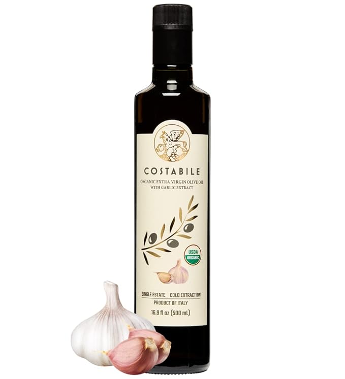 Garlic Infused Olive Oil Extra Virgin from Italy and from a Single Source. Garlic Oil for Cooking, Dressings, on Pizza, Pasta, Marinades - COSTABILE 16.9 Fl. Oz.