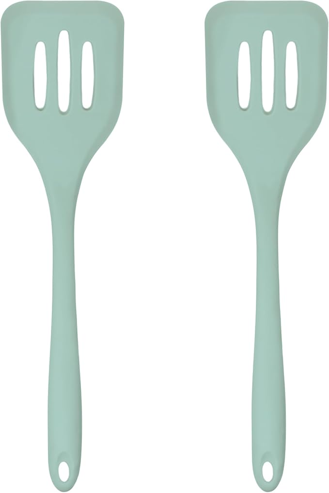 Silicone Slotted Turner Set – 2-Piece Set of Turner Spatulas for Eggs and Pancakes – Kitchen Tools & Accessories with Comfortable Handles, Heat-Resistant Utensils for Cooking and Baking – Pastel Green