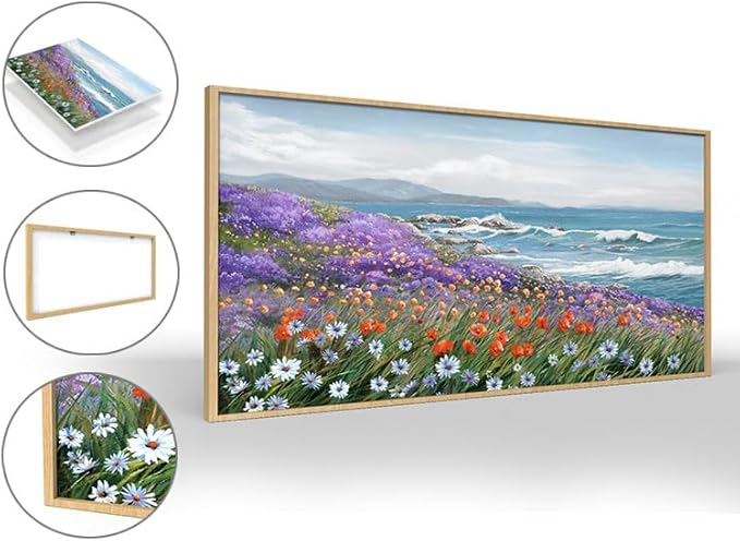 Seascape Painting Wall Art Coastal Picture for Living Room Retro Home Bedroom Decoration Modern Framed Artwork Decor 24x48