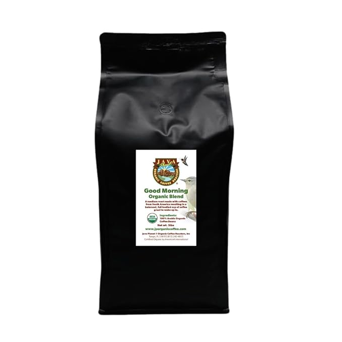 Low Acid Organic Coffee ??Whole Bean, Mold-Free & Stomach Friendly by Java Planet, Good Morning Blend Coffee, Medium Roast, Smooth Full Flavored, 5LB Bag