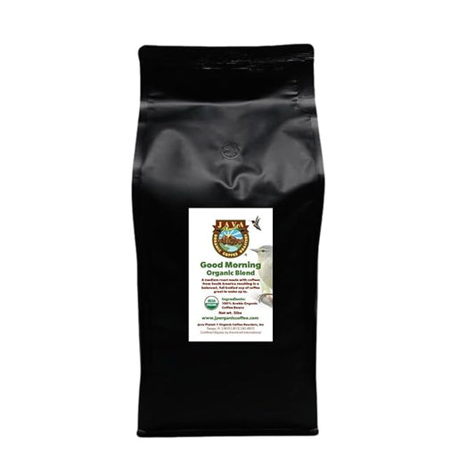 Low Acid Organic Coffee ??Whole Bean, Mold-Free & Stomach Friendly by Java Planet, Good Morning Blend Coffee, Medium Roast, Smooth Full Flavored, 5LB Bag