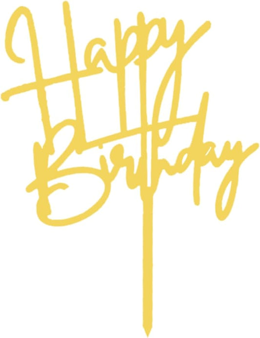 ZHENGYE Gold Acrylic Happy Birthday Cake Topper Cupcake Topper Decorations for Baby Shower Children or Adults Birthday Cake Decoration Supplies(Gold 16)
