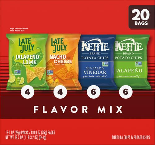 Kettle Brand and Late July Snacks Mix Variety Pack, 20 Count Snack Bags (Pack of 4)