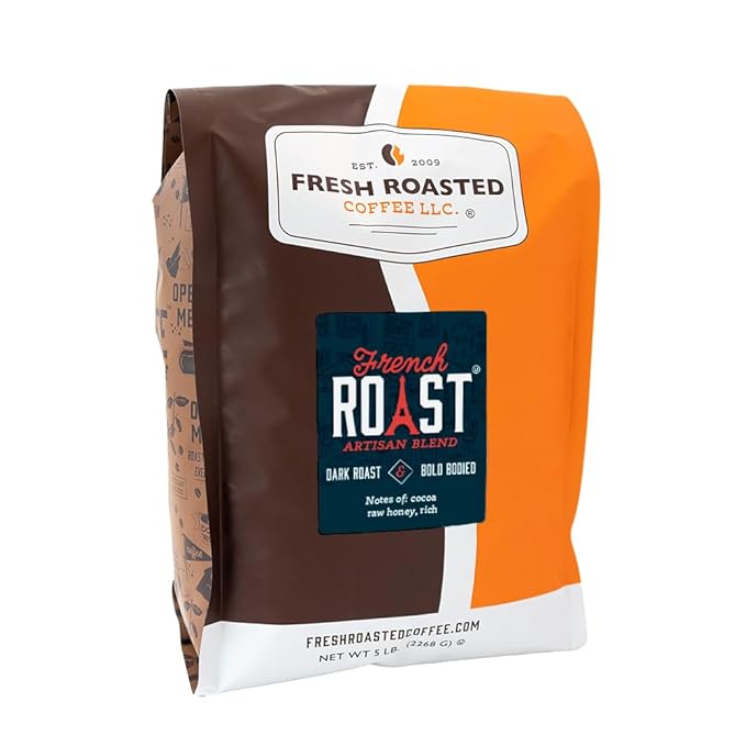Fresh Roasted Coffee, French Roast, 5 lb (80 oz), Dark, Kosher, Whole Bean