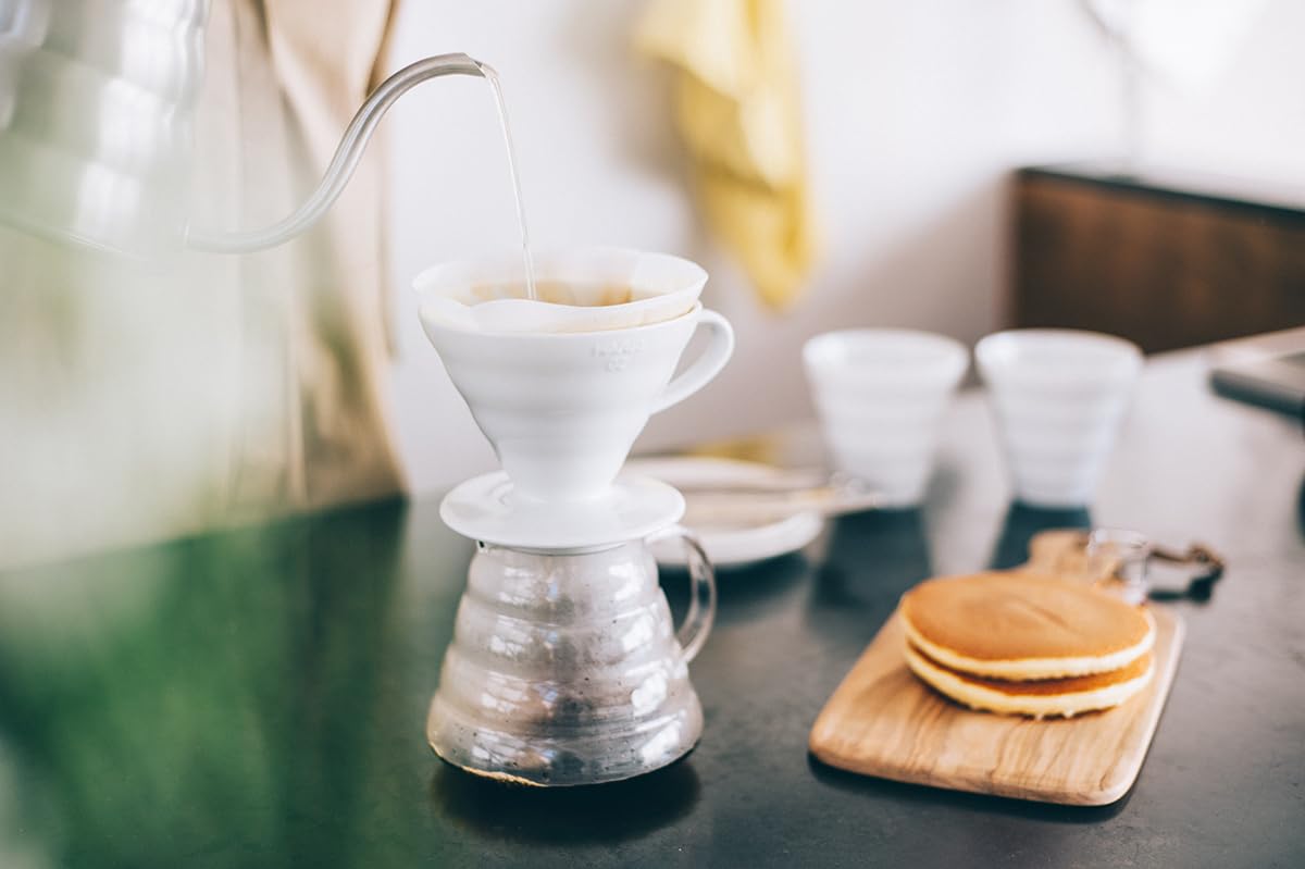 Hario V60 Coffee Pour Over Kit Bundle Set - Comes with Ceramic Dripper, Range Server Glass Pot