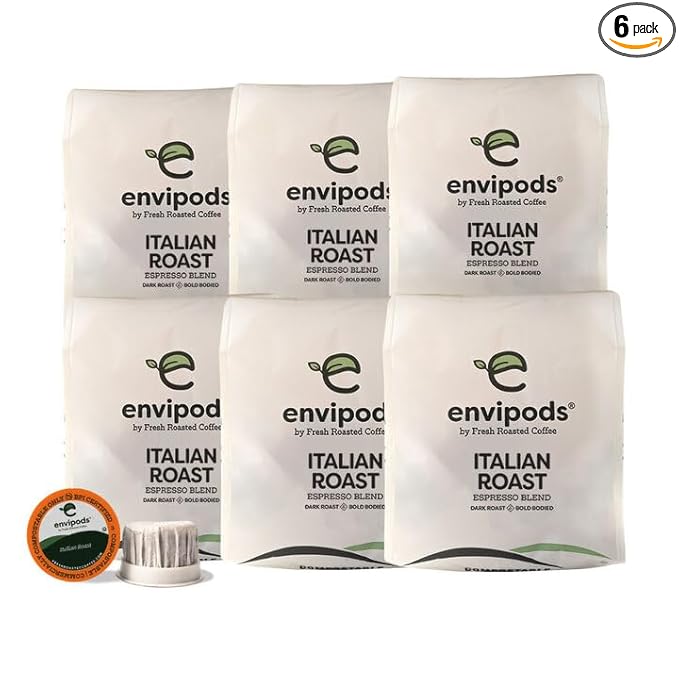 Fresh Roasted Coffee, Italian Roast Compostable envipods, Dark Roast, Kosher, 72 Count,for Keurig K Cup Brewers | Not for use in Ninja or Hamilton Beach Brewers