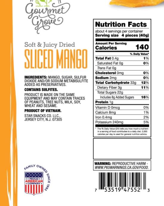 Gourmet Grove - Natural Dried Mango Slices 18 OZ Pack of 3 Pouch | Soft, Juicy, Sliced Mangoes | Lightly Sweetened - (Pack of 3)