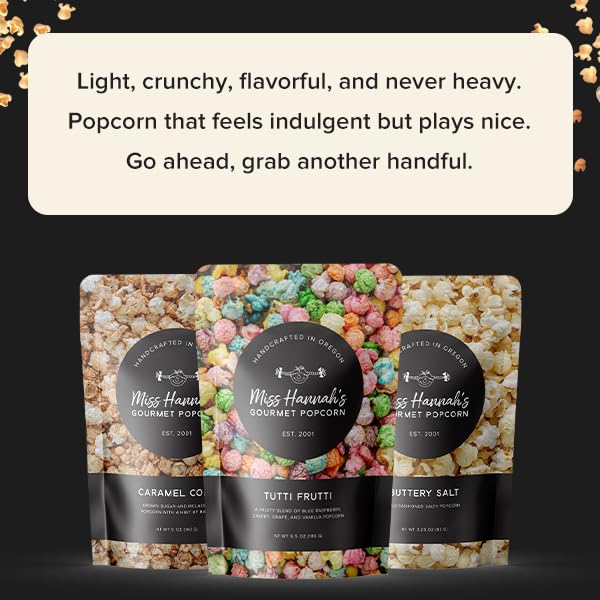 Miss Hannah's Gourmet Caramel Corn - Classic Crunchy Popcorn with Brown Sugar, Molasses & Maple | Gluten-Free, Dairy-Free, Vegan Snack - 16oz (3 Pack)