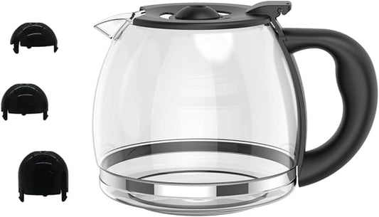 12-CUP Glass Replacement Coffee Carafe Compatible with Mr. Coffee, Black & Decker, Cuisinart and More, Black Close Handle