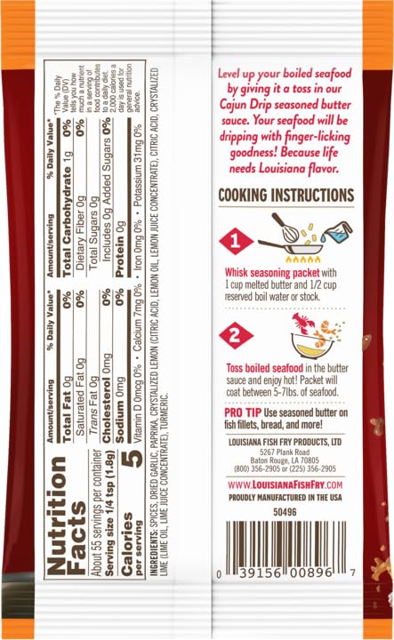 Louisiana Fish Fry Cajun Drip 2oz Bag - Seafood Seasoned Butter Sauce - Elevate your boiled seafood game with Louisiana Fish Fry Cajun Drip (Variety Pack - Try All Three)