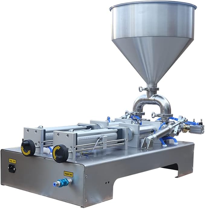 110V Horizontal Pneumatic Paste Filling Machine, Paste Liquid Filling Machine with Hopper, Pneumatic Dual-Use Paste Filling Machine for Cream Shampoo Liquids