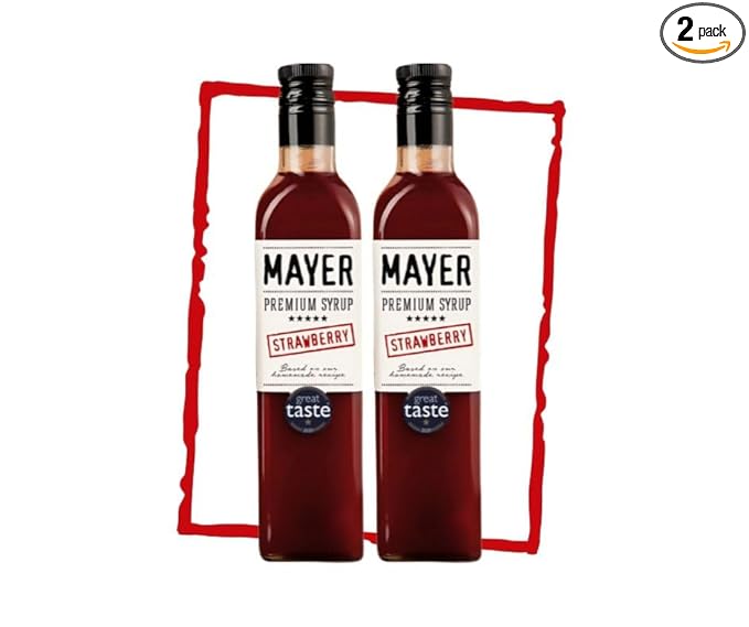 Mayer Premium Hungarian Strawberry Syrup ??Award-Winning Artisan Fruit Syrup, All-Natural, Over 50% Real Strawberries, Vegan, Gluten-Free ??Perfect Coffee Syrup & Dessert Topping (2 Pack)