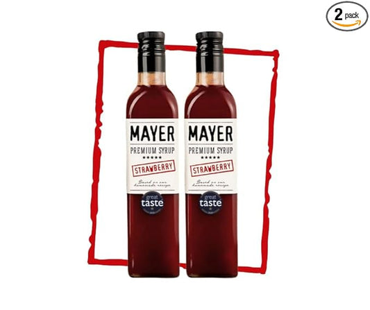 Mayer Premium Hungarian Strawberry Syrup ??Award-Winning Artisan Fruit Syrup, All-Natural, Over 50% Real Strawberries, Vegan, Gluten-Free ??Perfect Coffee Syrup & Dessert Topping (2 Pack)