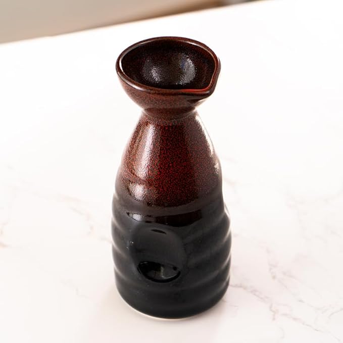 Urban Tokyo Tokkuri Porcelain Sake Bottle Server 10 fl oz Hot or Cold Sake Home or Restaurant Supply Use Reactive Glazed Ceramic (Black Red)