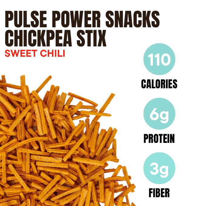 Pulse Power Chickpea Stix - Crunchy Snacks, High Protein, Gluten Free, Non-GMO, Vegan (3 pack, 3 oz) (Sweet Chili)