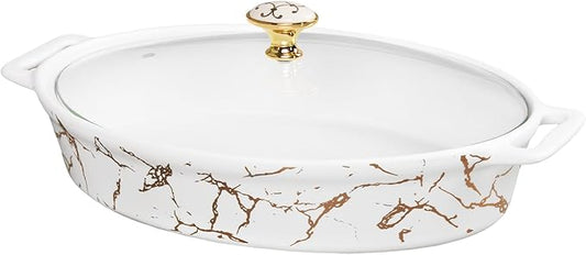 11" x 7" Ceramic Casserole Baking Dish With Glass cover, Lasagna Pan Deep for Oven, 1.3 Quarts