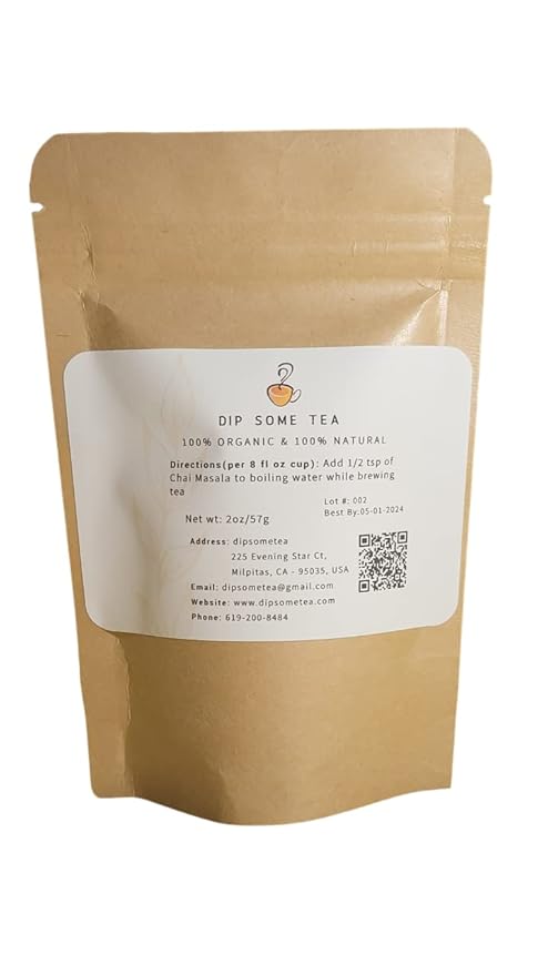 Organic Chai Masala 2 Oz, 57gm, Tea Spices, Indian Chai Masala, DipSomeTea, 100% Natural Pure