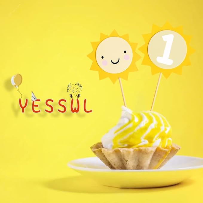 12pcs Sunflower 1st Birthday Cupcake Toppers,You Are My Sunshine First Birthday Decoration, Sunflower Themed One Birthday Party Cupcake Toppers, Prop Photo Prop Decoration