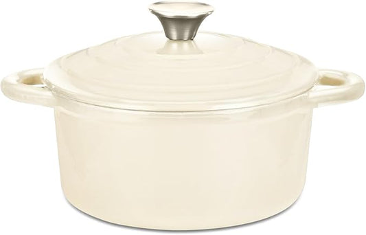 Hamilton Beach 3-Quart Enameled Cast Iron Dutch Oven Pot with Lid, Cream