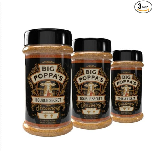 Big Poppa’s Double Secret Steak Rub — Award Winning Beef Rub — Gluten-Free Spice Mix — Dry Rubs for Smoking and Grilling with Sea Salt (3 Pack Bundle)