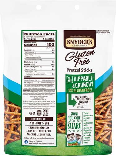 Snyder's of Hanover Gluten Free Pretzel Sticks, 100 Calorie Individual Packs, 8 Ct (Pack of 2)