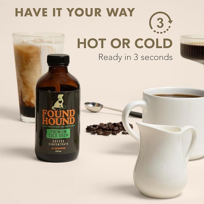 iHeartDogs Found Hound Cold Brew Coffee Concentrate - Low Acid Liquid Cold Brew Concentrate for Instant Iced Coffee and Hot Drinks