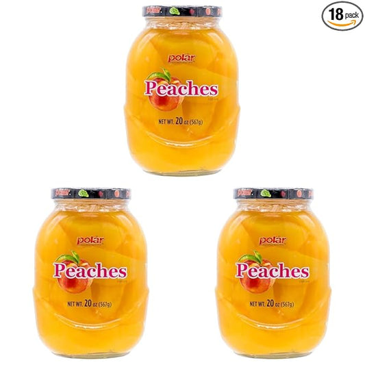 MW Polar Peach Slices in Light Syrup, glass Jar 20oz (pack of 18)