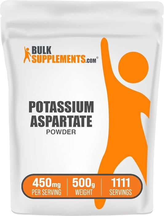 BulkSupplements.com Potassium Aspartate Powder - Mineral Supplement, for Hydration Support - Gluten Free, 450mg (98mg Potassium) per Serving, 500g (1.1 lbs) (Pack of 1)