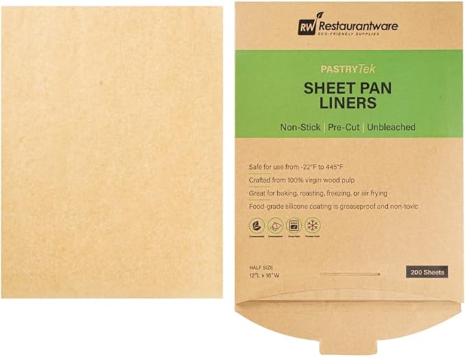 Restaurantware Pastry Tek 12 x 16 Inch Parchment Paper Sheets 1000 Greaseproof Baking Sheets For Oven - Pre-Cut Double-Sided Silicone Coating Unbleached Paper Nonstick Baking Sheets Half-Size