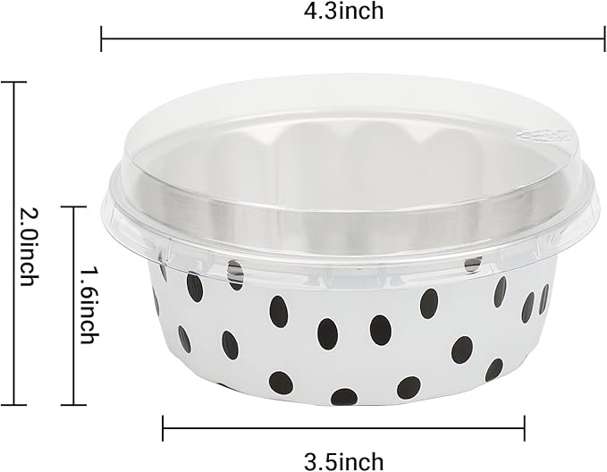 Beasea Disposable Ramekins with Lids, 8oz 100 Pack Black Dot in White Aluminum Foil Cups Disposable Creme Brulee Muffin Cupcake Baking Cup Mini Pudding Cups for Party Wedding Birthday