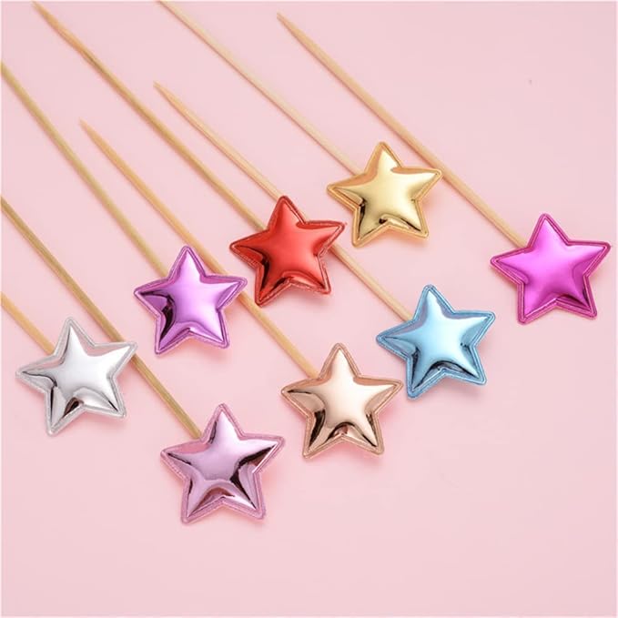 100Pcs Cupcake Toppers Heart Star and Crown Cupcake Toppers Mini Cake Toppers Colorful Cake Decorations DIY Dessert Fruits Picks Party Decorative Accessories (Mixed Color 1)