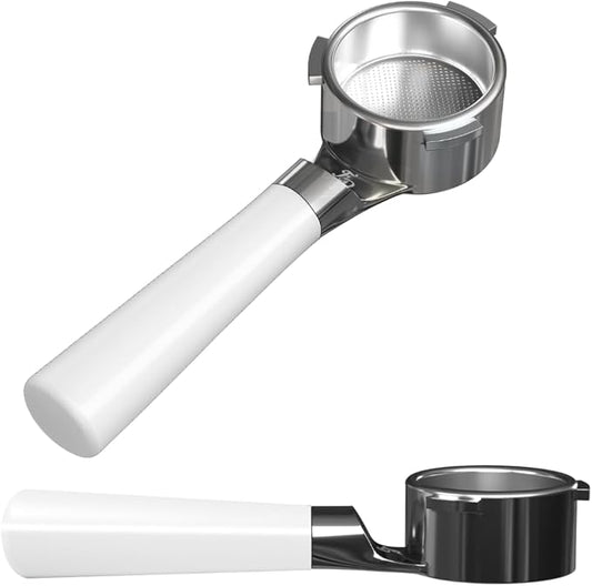 For Days 54mm Flat Base Bottomless Naked Portafilter Intended for Breville Espresso Machines, Includes Filter Basket, Wood Handle, Plastic Handle, Stainless Steel (White Handle - Original)