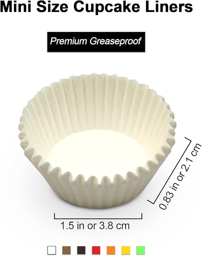 Greaseproof Mini Cupcake Liners, Premium Paper Baking Cups for Party Celebration,(White, 300-count)