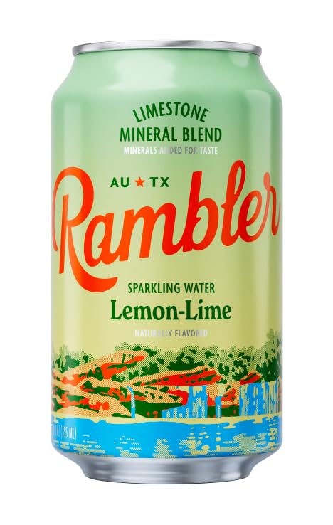 AUTX RAMBLER Sparkling Water, Texas Limestone Mineral Blend, Lemon-Lime Flavor, 12-Ounce Cans, 12-Pack