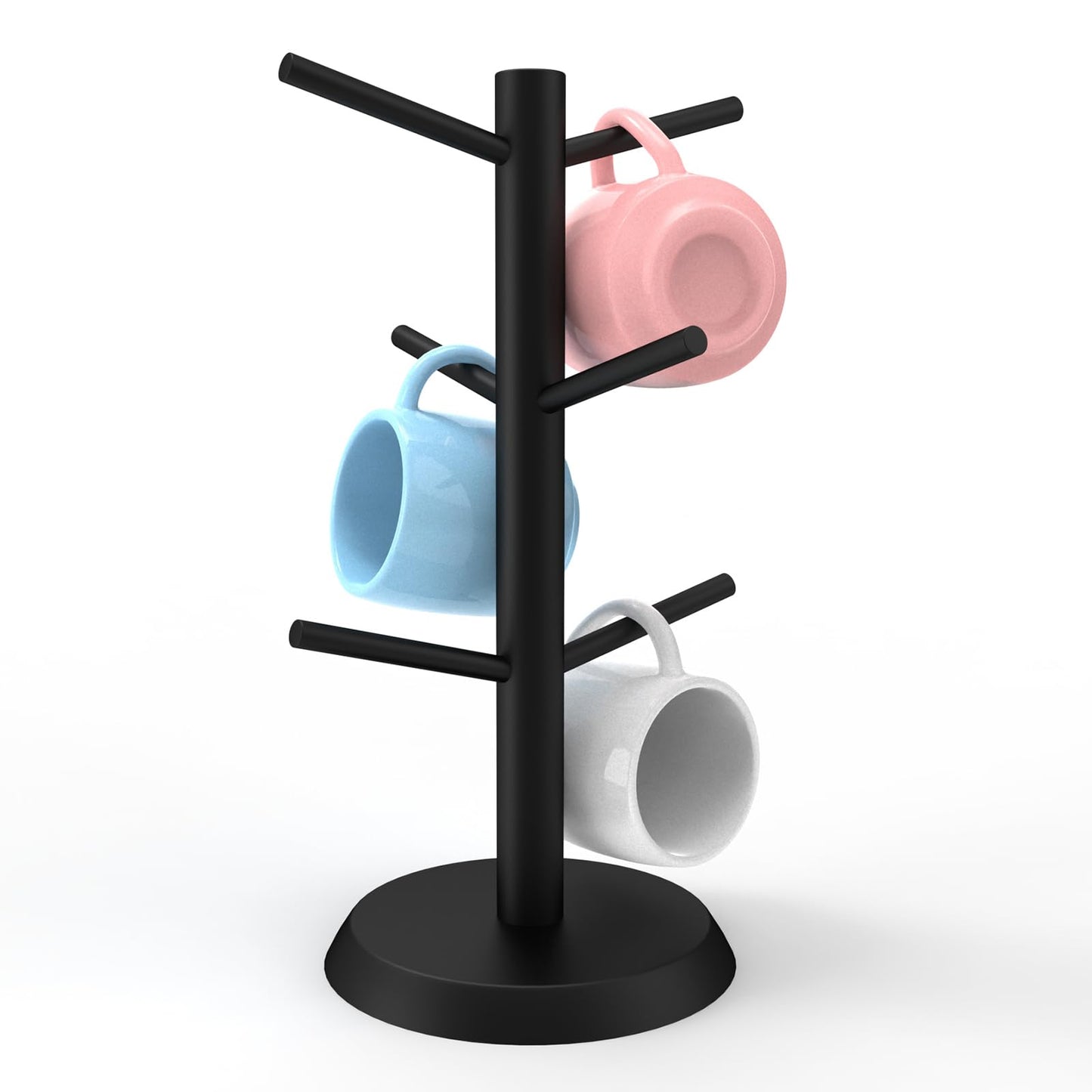 KETWOD Black Coffee Mug Holder, Non-Slip Cup Tree With 6 Hooks for Counter, Rack (Black)