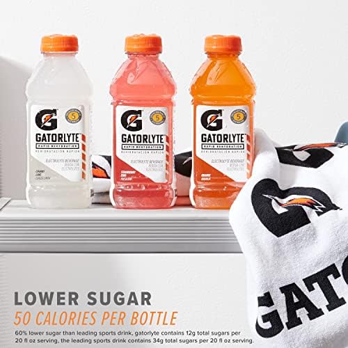 Gatorlyte Rapid Rehydration Electrolyte Drink, Cherry Lime, Specialized Blend of 5 Electrolytes, Lower Sugar, No Artificial Sweeteners, No Artificial Flavors, 20 fl oz Bottles (12 Pack)