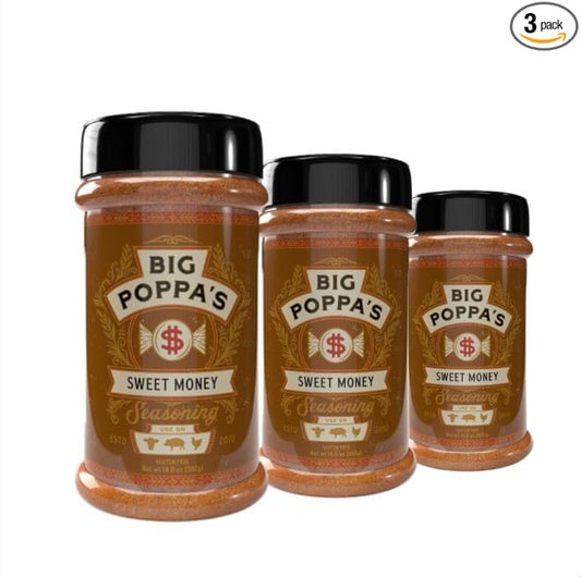 Big Poppa’s Sweet Money BBQ Rub — Award Winning Pork BBQ Rub — Gluten-Free Spice Mix — Dry Rubs for Smoking and Grilling with Granulated Honey (3 Pack Bundle)